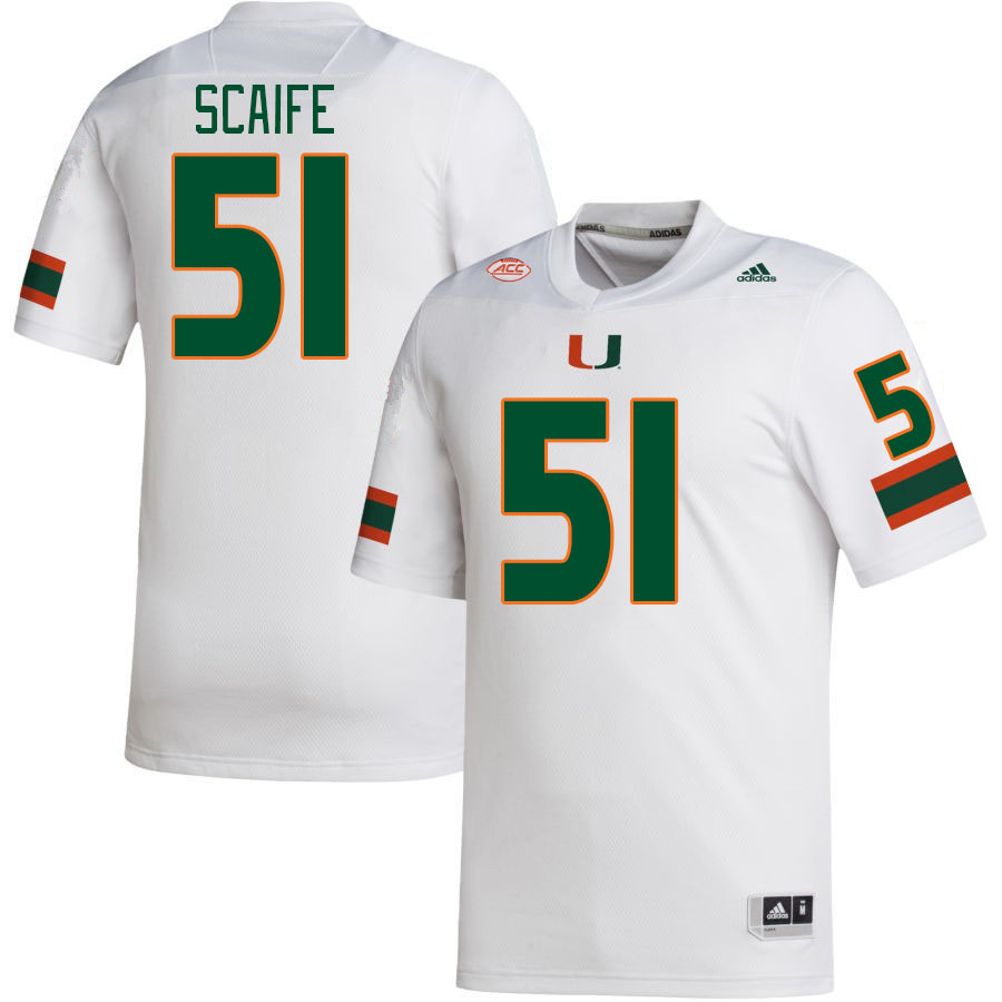 #51 DJ Scaife Miami Hurricanes Jerseys Football Stitched-White